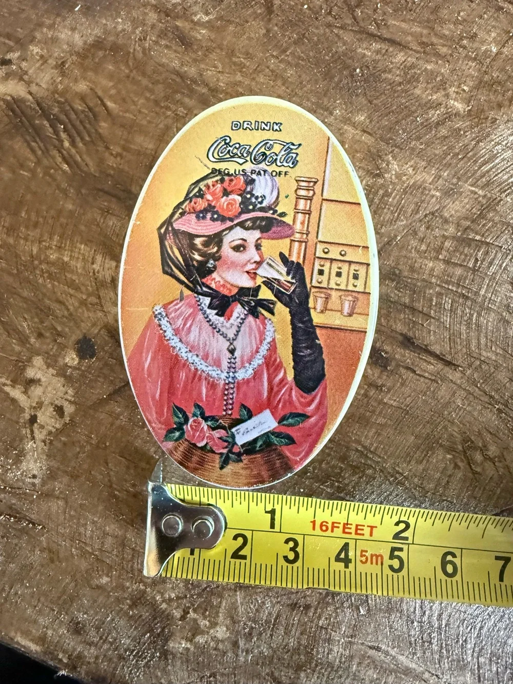 Coca-Cola Lady Oval Tin Pin — Pink and Gold Accents - Picture 3 of 10